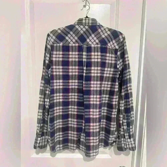 J CREW WOMEN BOY FIT BLUE WHITE PLAID tunic BUTTON UP LONG SLEEVE SHIRT SIZE XS - Picture 3 of 4